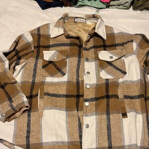 Amazon Essentials Brown and Cream Checkered Teddy Jacket